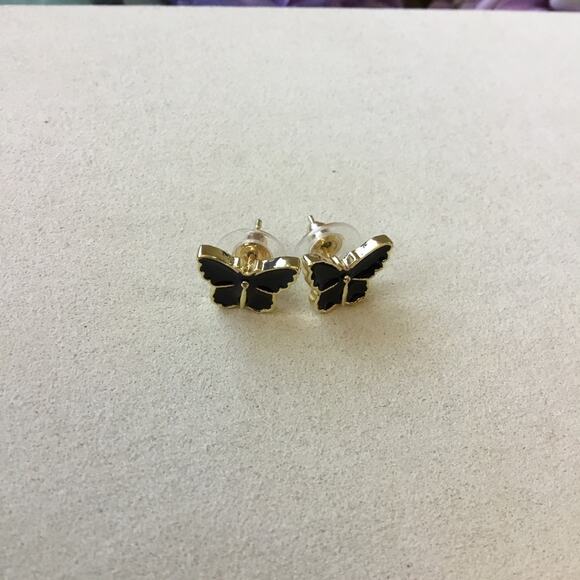 Gold & Black Butterfly Shaped Stud Earrings - Picture 6 of 6